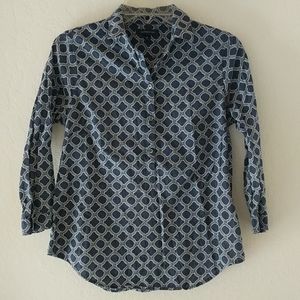 Lands End navy blue pattern shirt